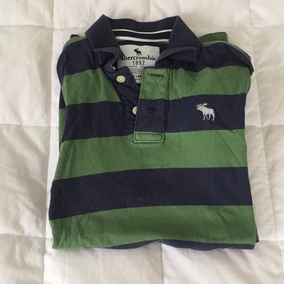 🌺Green and Dark Blue Striped Abercrombie Polo🌺 - Picture 1 of 2